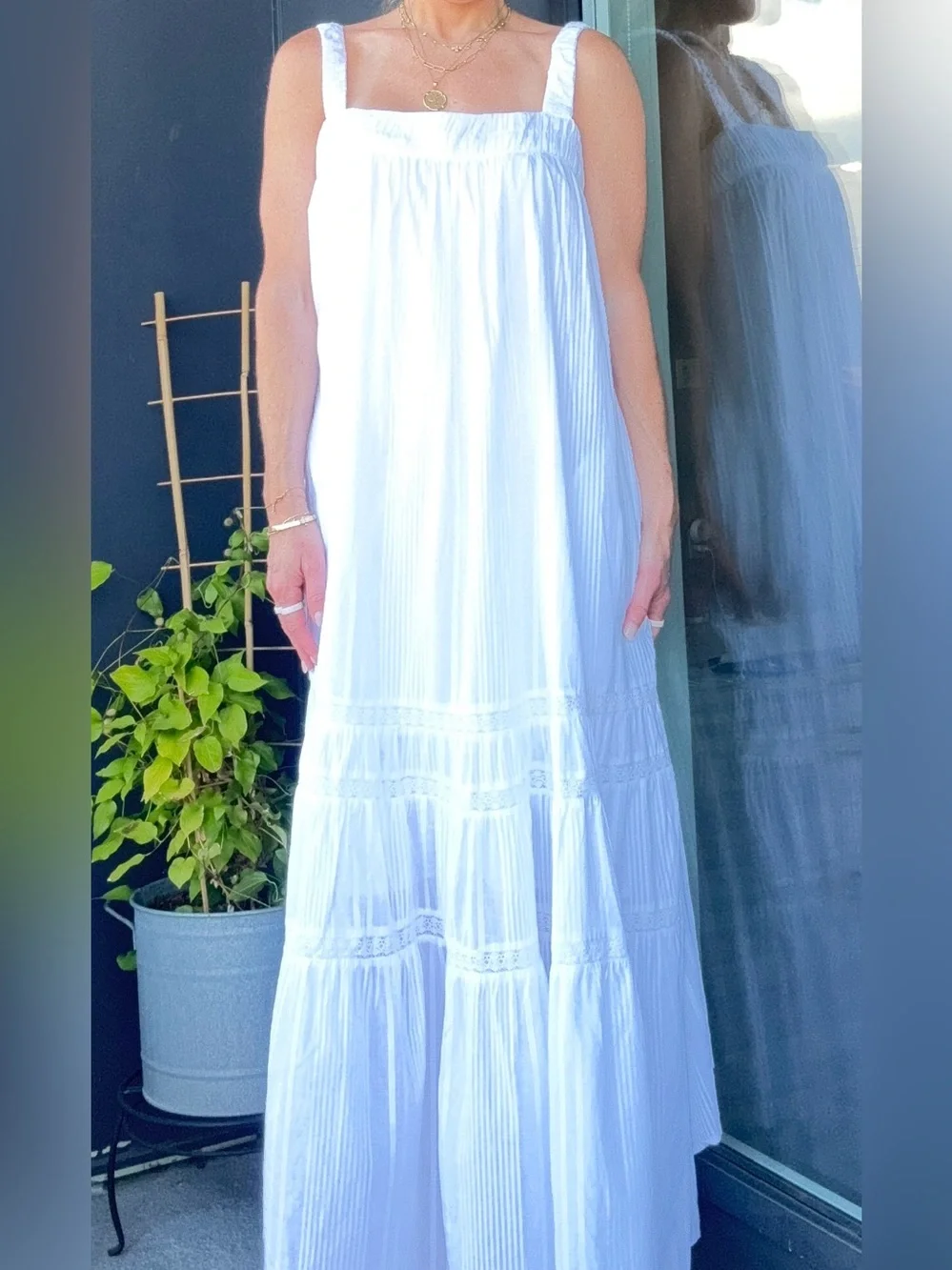 NWT Abercrombie & Fitch White Tiered Maxi Dress with pockets | Size M | Resort